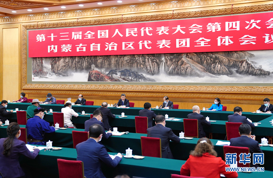 3月5日，中共中央總書記、國家主席、中央軍委主席習近平參加十三屆全國人大四次會議內蒙古代表團的審議。新華社記者 謝環(huán)馳 攝
